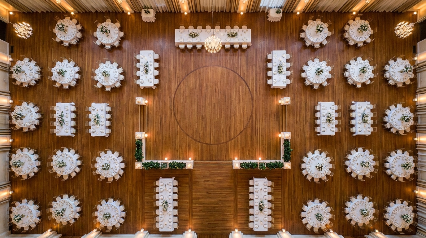 Birthday Milestone Party Layout for banquet hall setup ideas - event planning photography