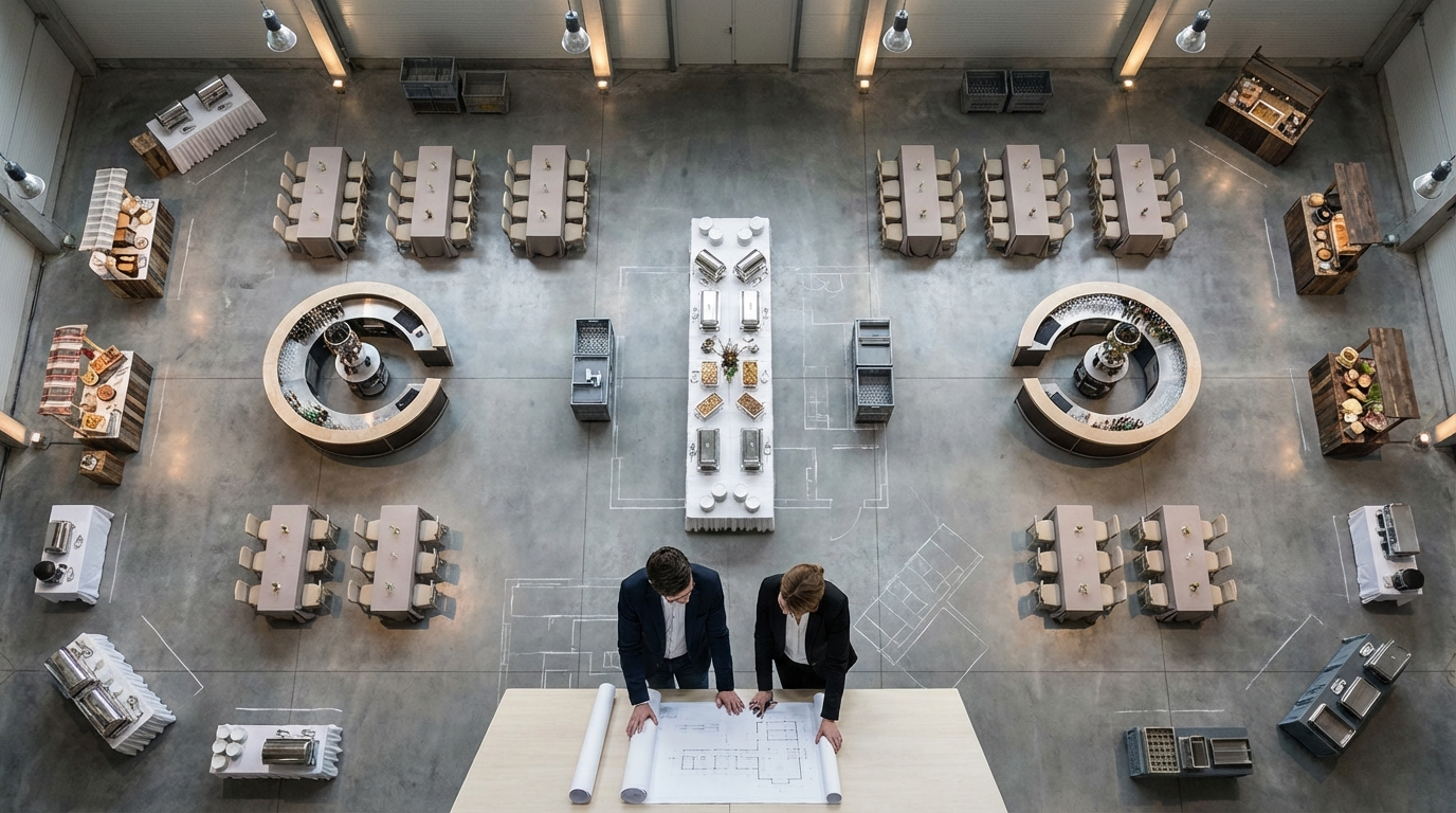 How Do You Handle Buffets Bars and Food Stations for event floor planning - event planning photography