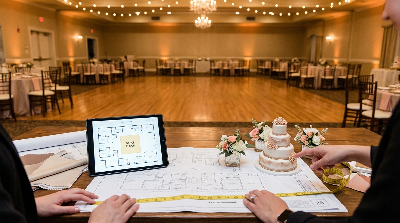 Dance Floor Placement and Sizing for quinceañera table setup ideas - event planning photography